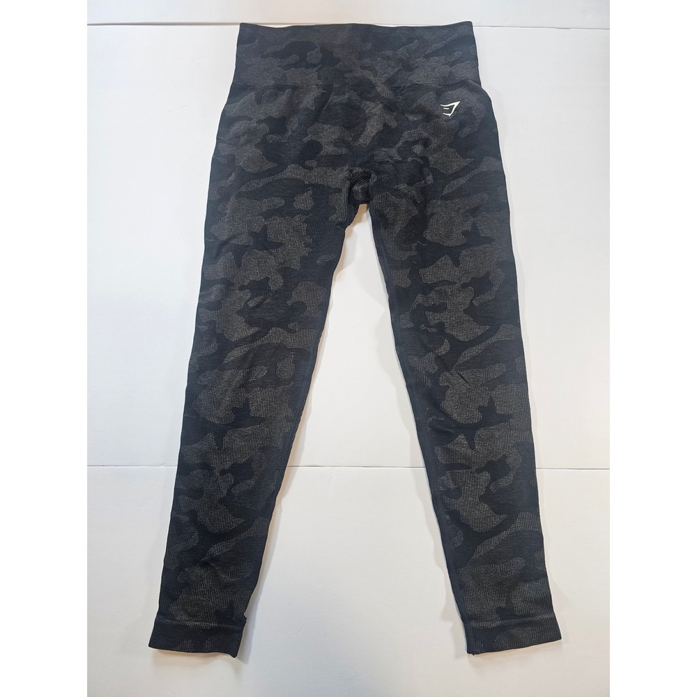 Gymshark‎ Camo Seamless Leggings Women S Black Crop Workout Activewear Yoga